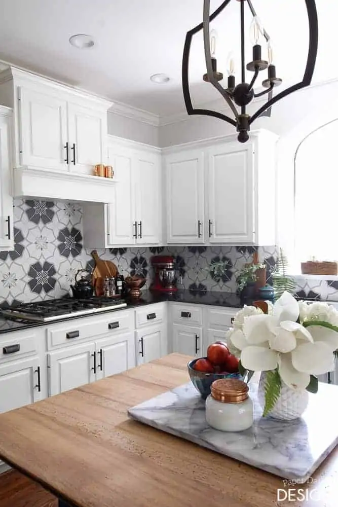 Black and White Kitchen with Stylish Bin Pulls