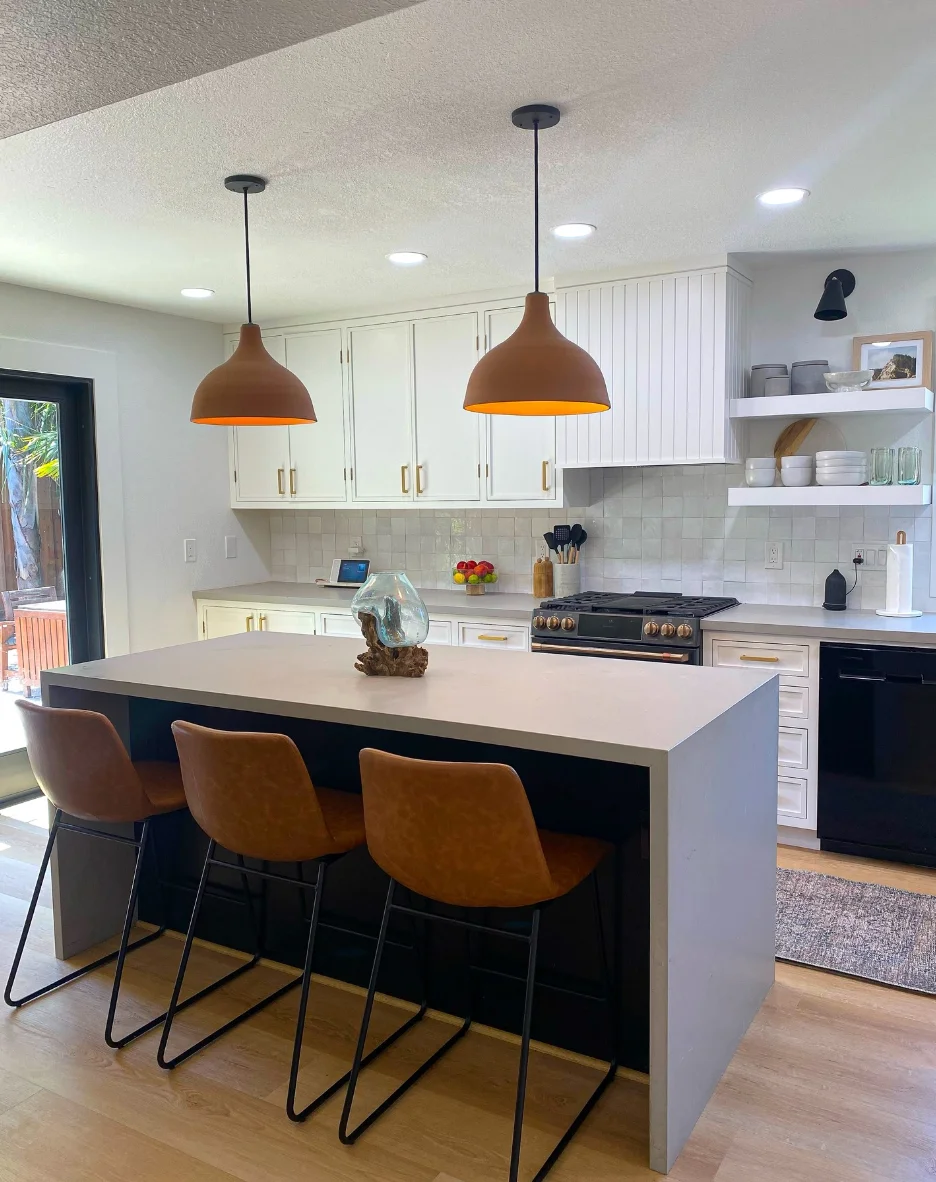 Linear Kitchen with a Pop of Orange