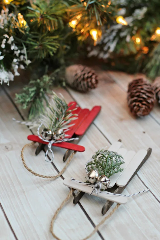 Popsicle Stick Sleds Ornaments