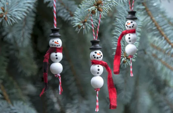 Wood Bead Snowman Ornament