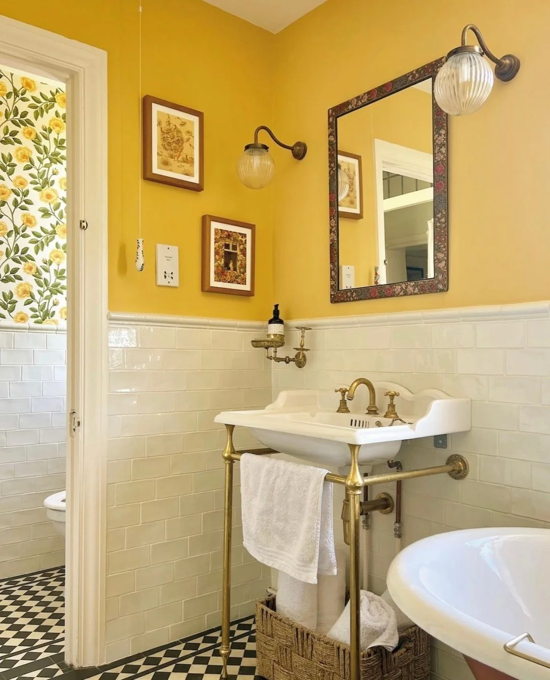 Golden Hour: A Yellow &amp; White Traditional Bathroom