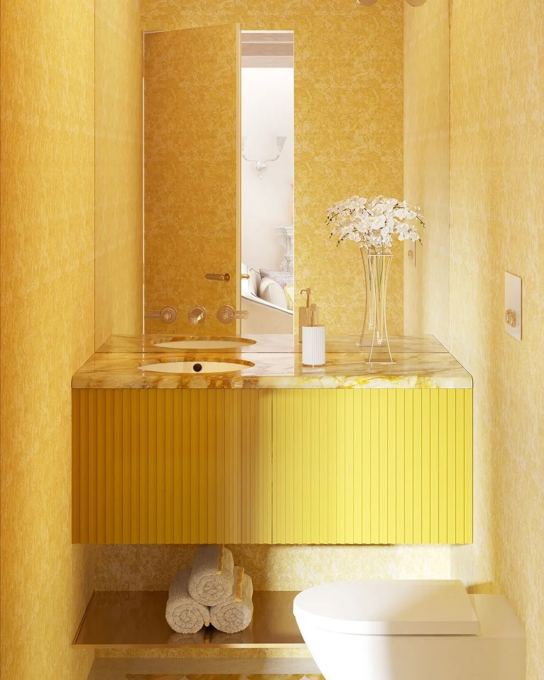 Honeycomb Hideaway: A Monochromatic Yellow Powder Room