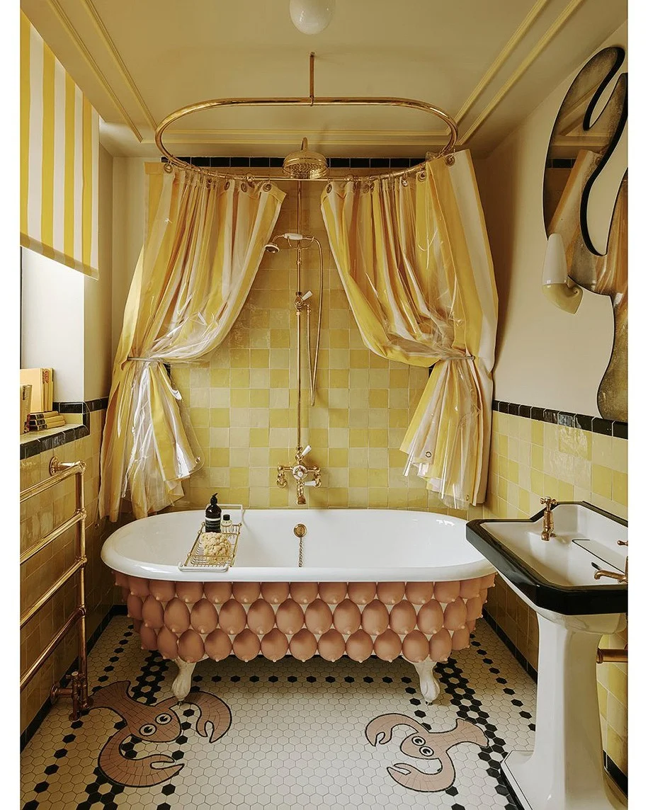 Bubblegum &amp; Brass: A Whimsical Yellow Bathroom