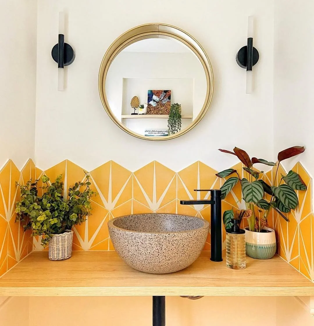 Sunny Geometry: A Chic Yellow Powder Room