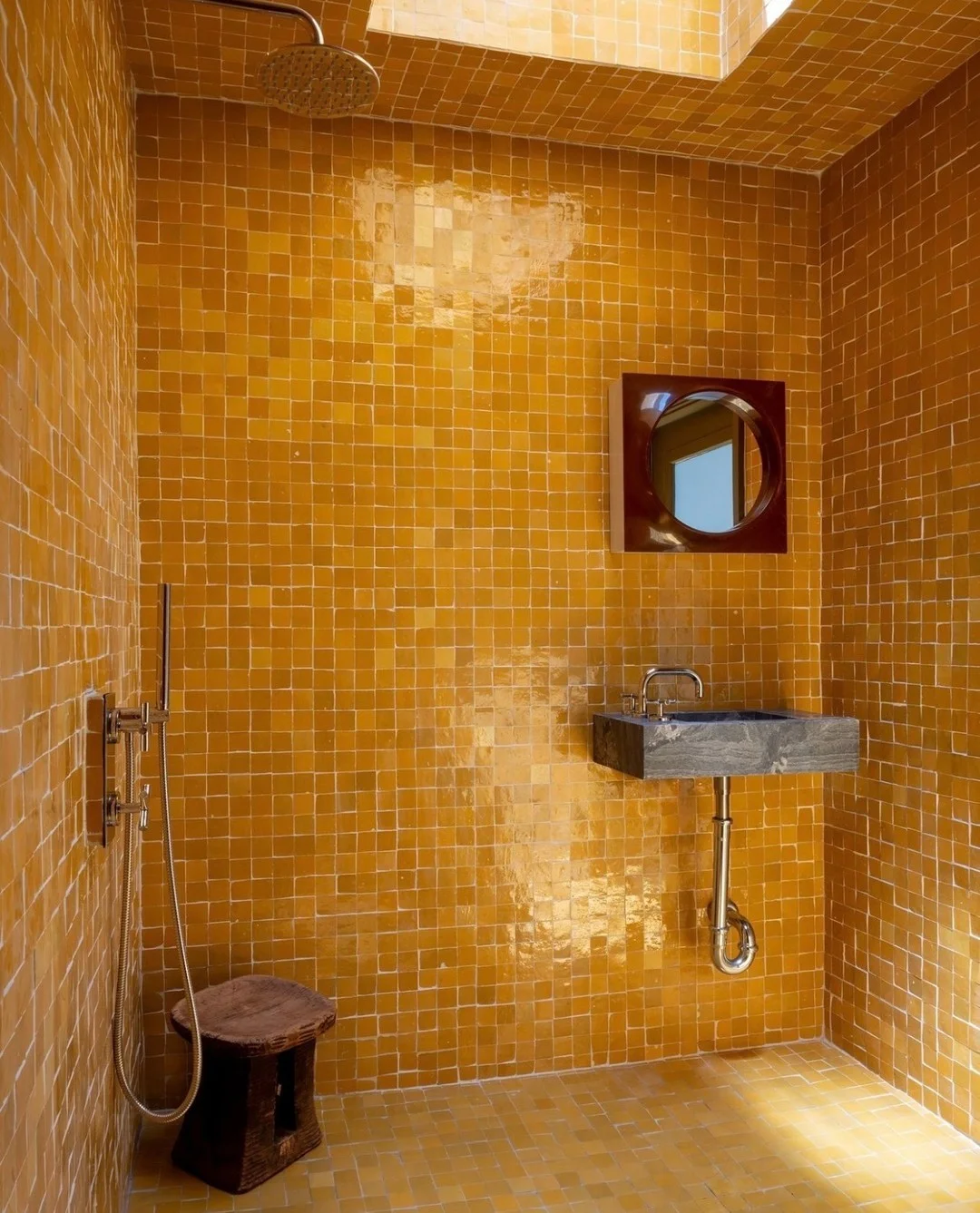 Golden Glow: A Minimalist Yellow Shower Room