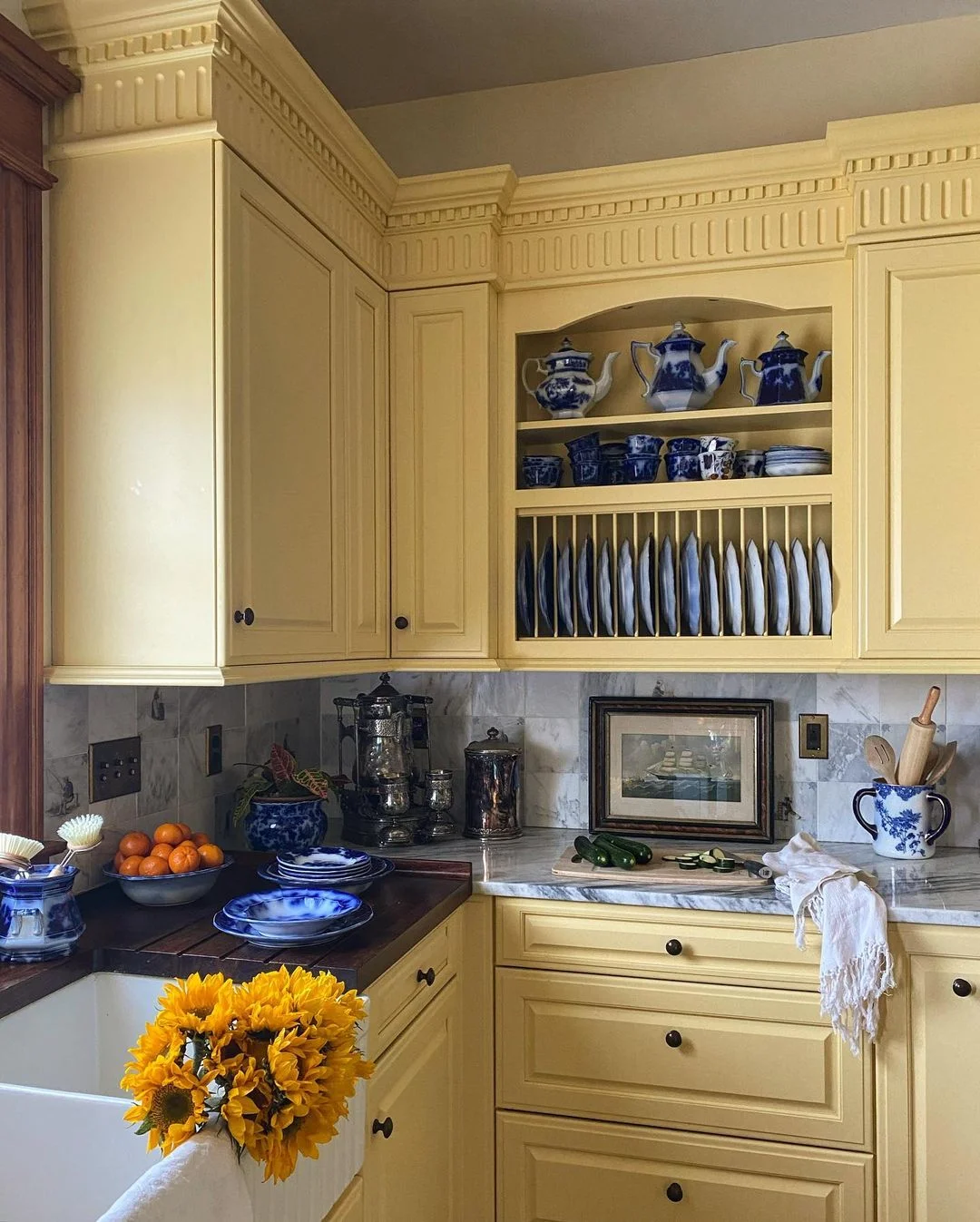 Classic Yellow Cabinets with Display Shelving