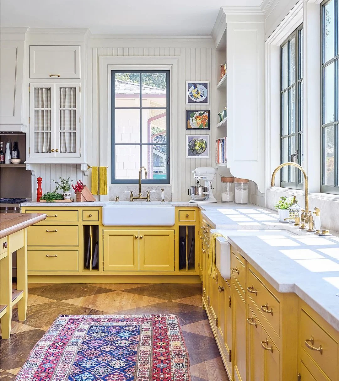 Warm Yellow Cabinets with Farmhouse Flair