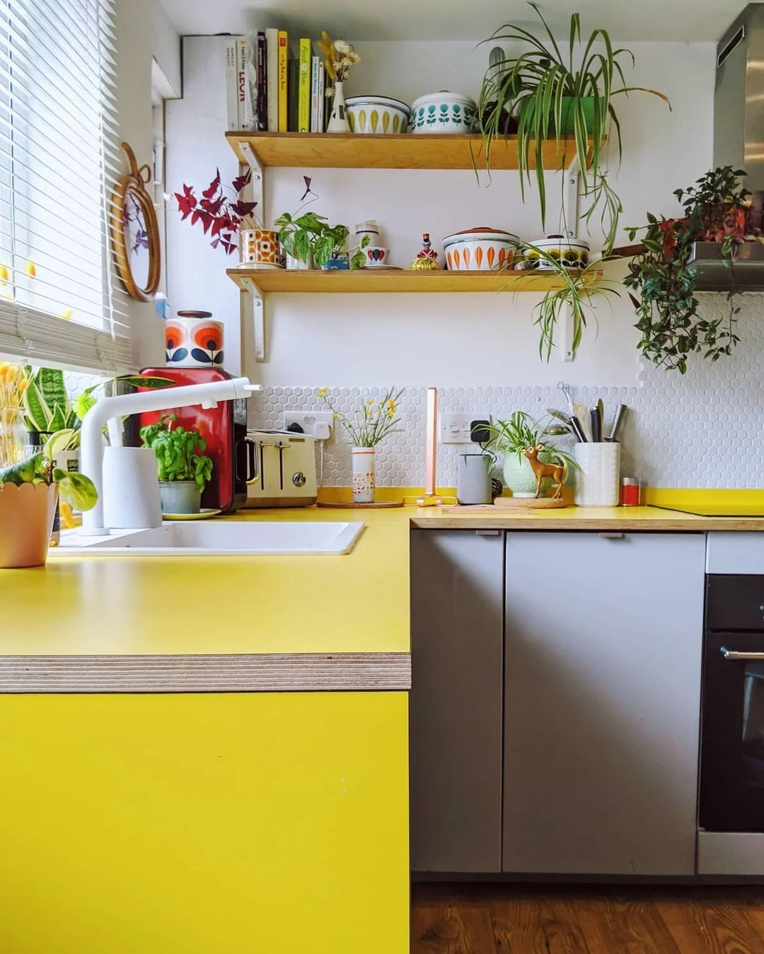 Bright Yellow Countertops and Natural Touches