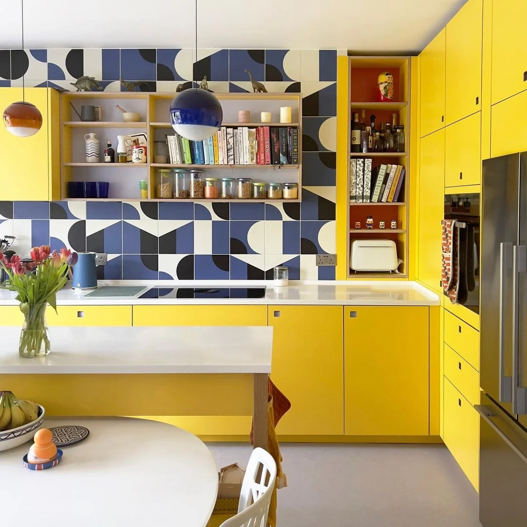 Sunny Yellow Cabinets with Geometric Pop