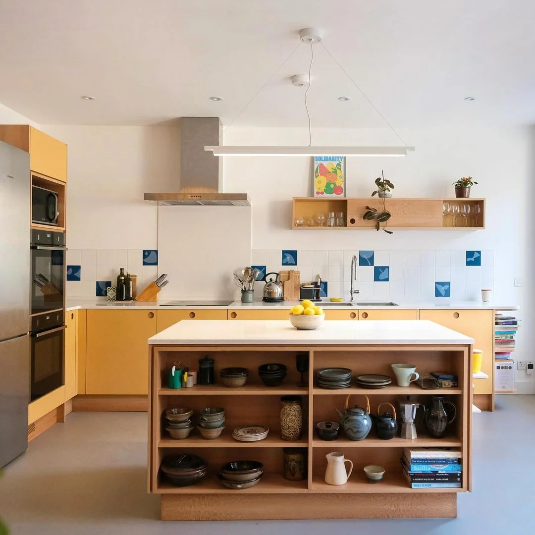 Modern Yellow Cabinets with Practical Shelving